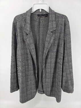 RDI Black White Glen Plaid Blazer – Size 2X – Open Front Longline Plus Jacket